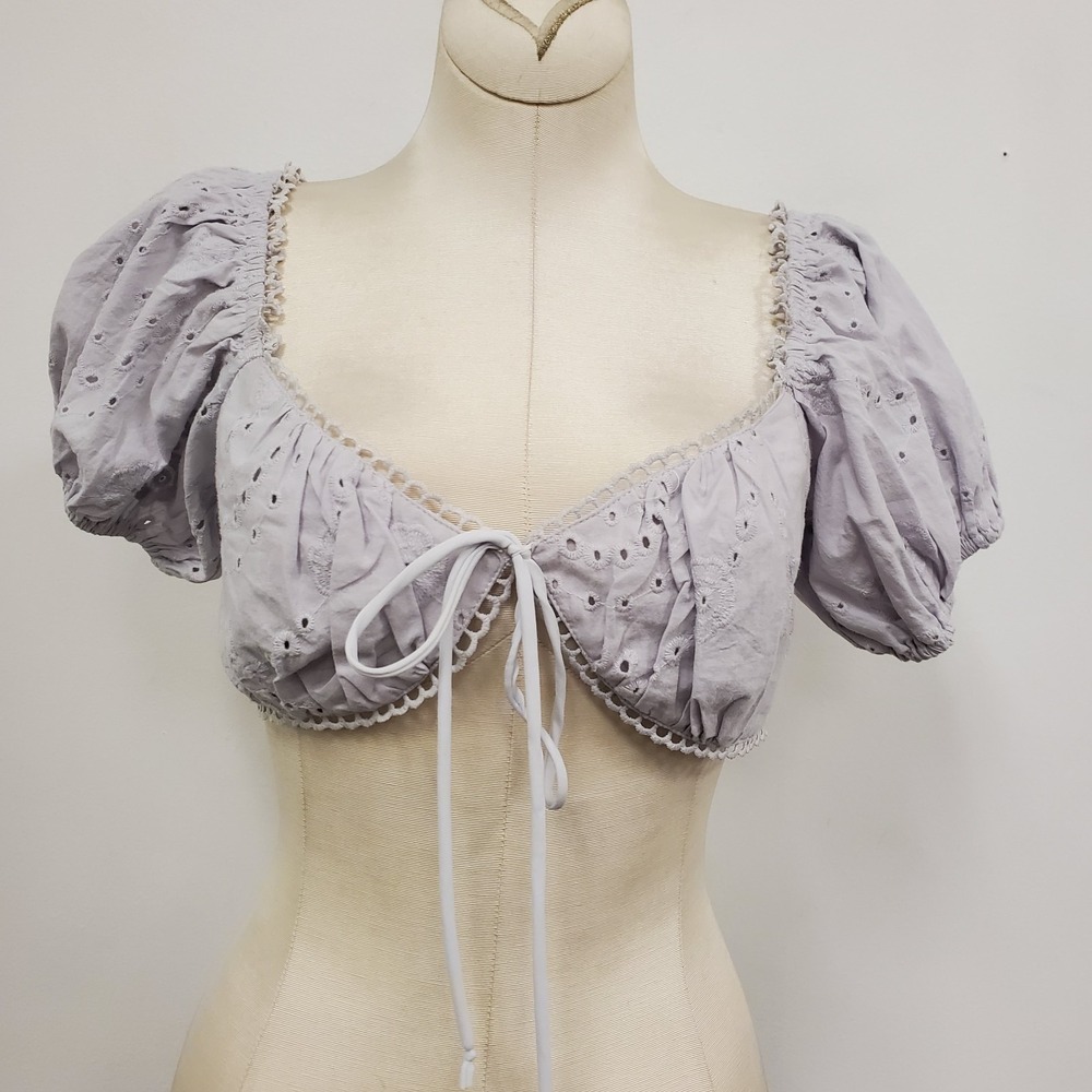 Seek‎ The Label Womens Milkmaid Puff Sleeve Cropped Eyelet Top Size S Babydoll